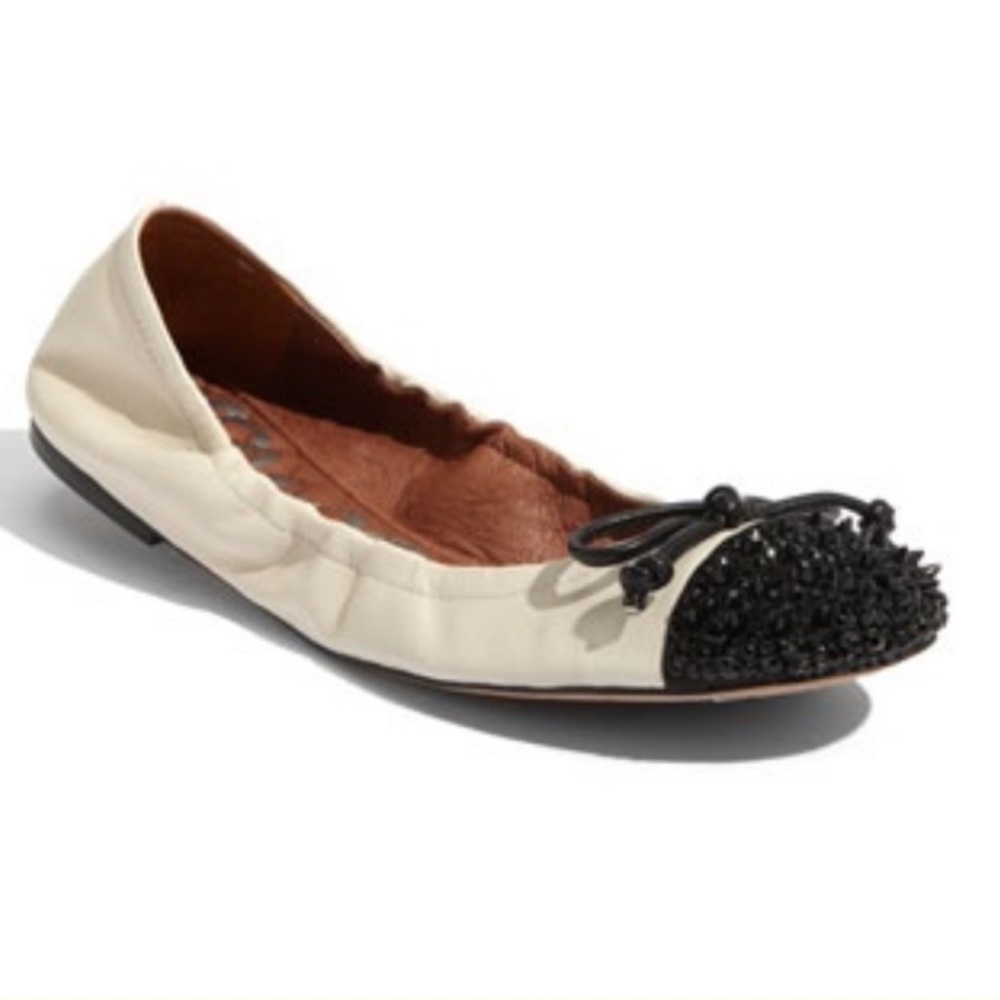SAM EDELMAN Beatrix Cream Black Studded Spike Round Toe Bow Ballet Flats